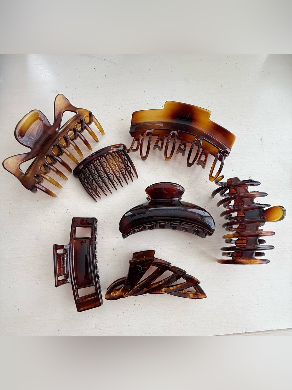 Tortoiseshell Hair Claw Clip Set - Brown